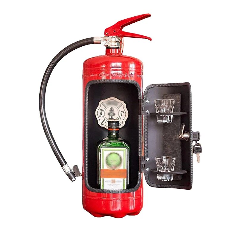 Origineller Feuerlöscher Flaschenhalter als versteckte Hausbar. Einzigartiges Wohnaccessoire & Geschenkidee.