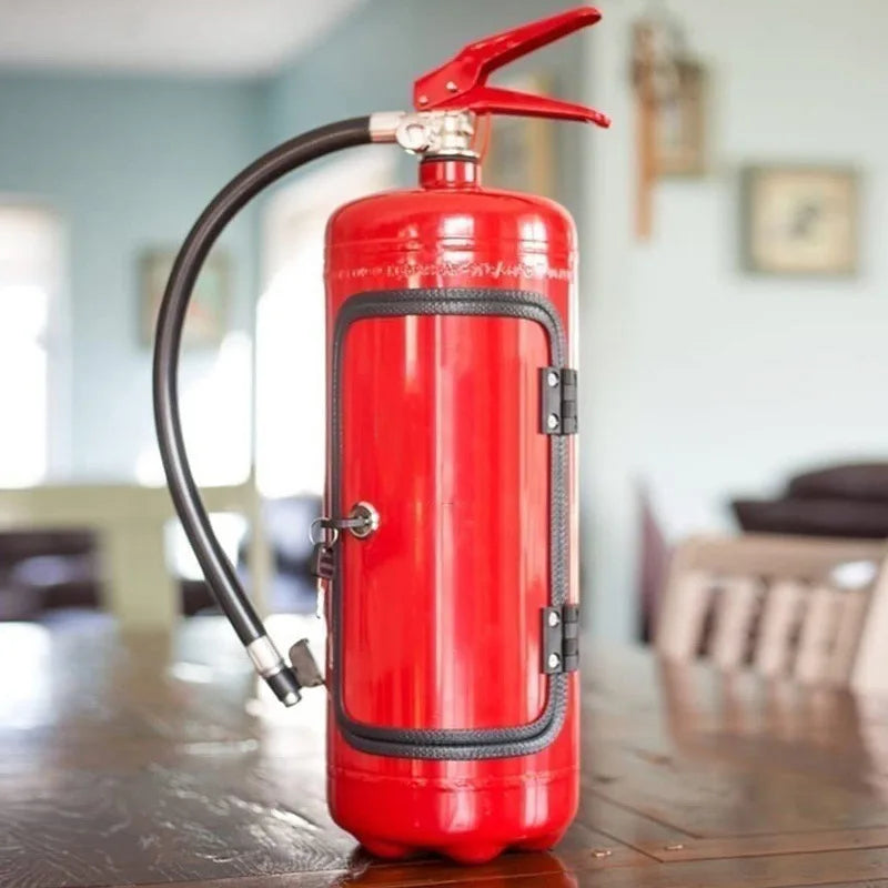 Roter Feuerlöscher Flaschenhalter im modernen Design, perfekt als originelle, versteckte Bar & Whiskyhalter.