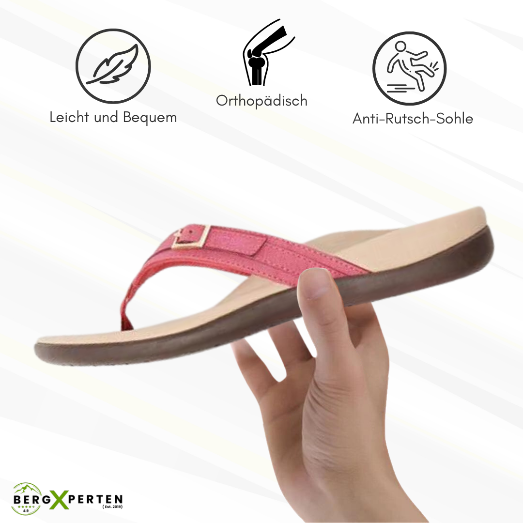 Detailansicht der rutschfesten Sohle der Orthofit Damen Sandalen für Stabilität.