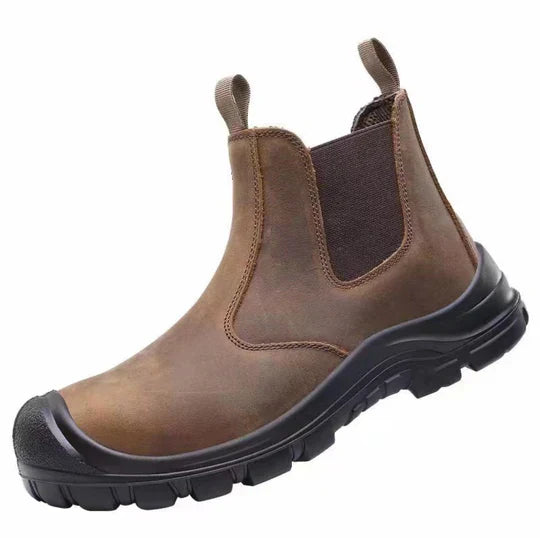 Moderne orthopädische Sicherheitsstiefel mit Zehenkappe, Durchtrittschutz und rutschfester Sohle. Für Job & Alltag.