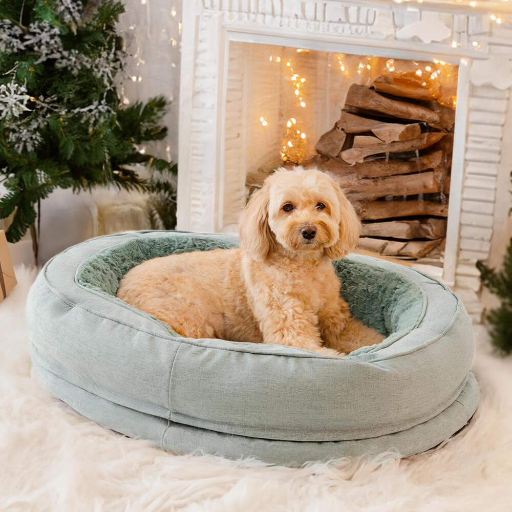 Komfortables Donut-Hundebett, orthopädisch, unterstützt Gelenke & fördert Tiefschlaf.