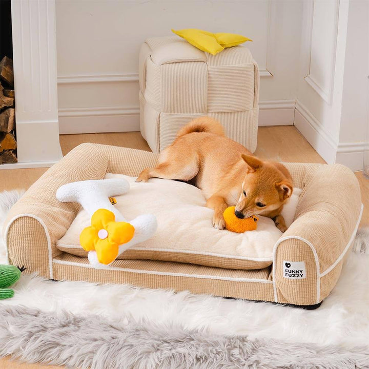Eck-Hundebett für Hunde. Orthopädisch, Flanell, waschbar. Optimaler Komfort u. Gelenkschutz.