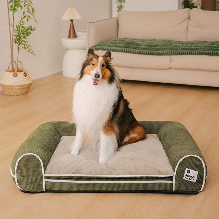 Vielseitiges orthopädisches Eck-Hundebett. Bietet Halt u. Wärme. Waschbar, gelenkfreundlich.