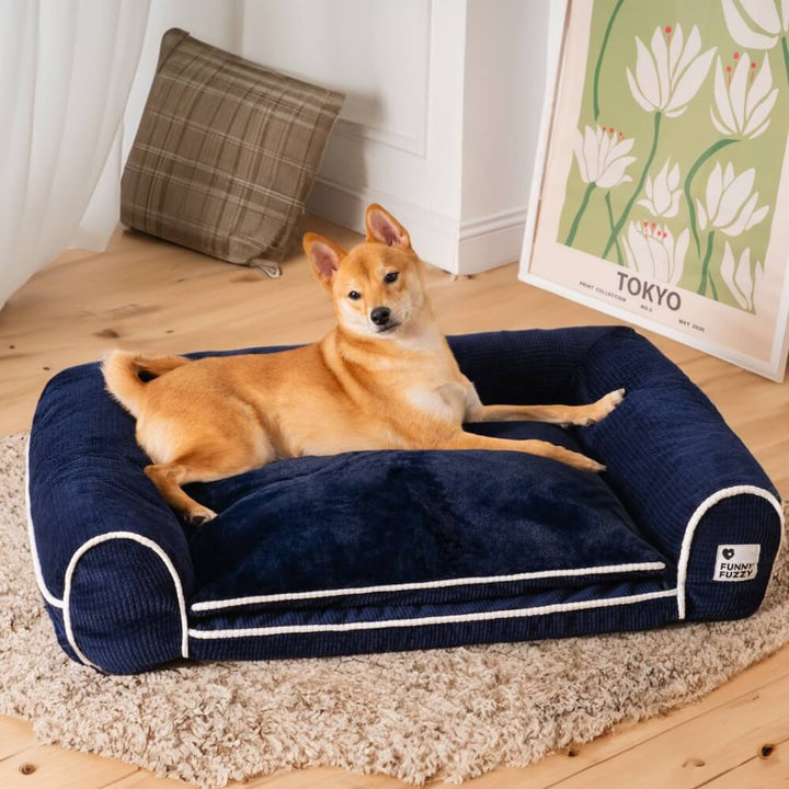 Eckiges Hundebett orthopädisch mit abnehmbarem Bezug. Gelenkschutz u. Hygiene, waschbar.