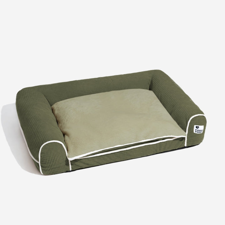 Gesundes Schlafplatz Eck-Hundebett. Orthopädisch, für Gelenke u. Komfort. Pflegeleicht u. waschbar.