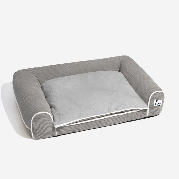 Stilvolles orthopädisches Eck-Hundebett aus Flanell. Für gesunde Gelenke u. besten Schlafkomfort.