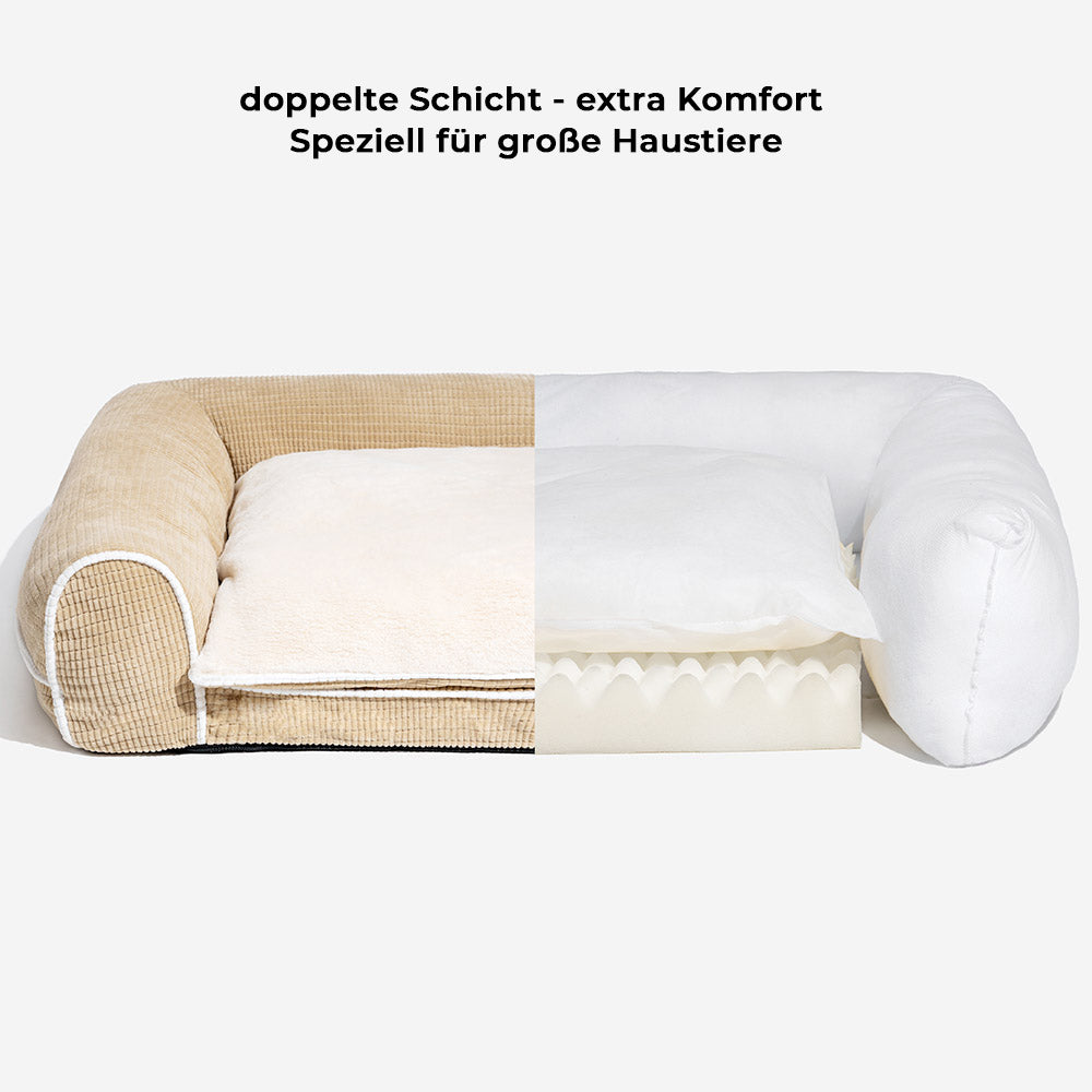 Hochwertiges Eck-Hundebett orthopädisch, flauschig aus Flanell. Perfekter, waschbarer Schlafplatz.