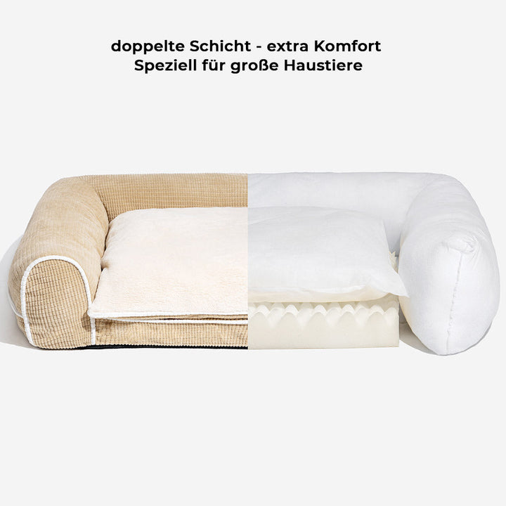 Hochwertiges Eck-Hundebett orthopädisch, flauschig aus Flanell. Perfekter, waschbarer Schlafplatz.