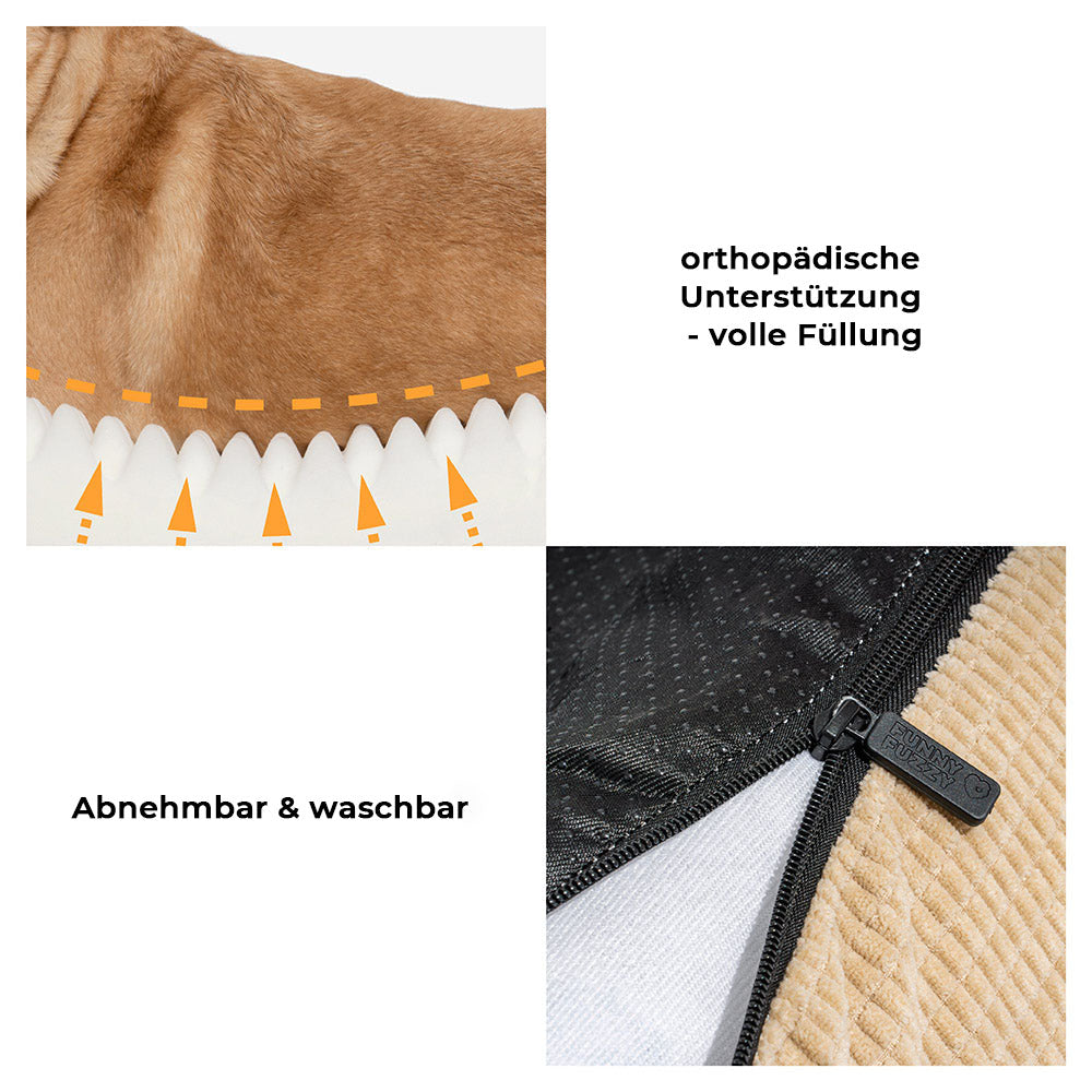 Komfortables orthopädisches Hundebett, eckig. Gelenkfreundlich, waschbar & ideal für jeden Hund.