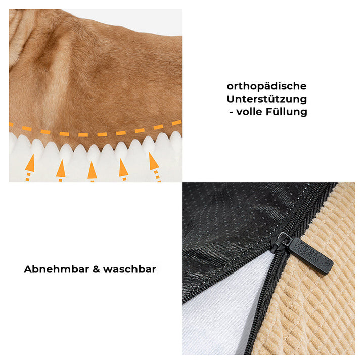 Komfortables orthopädisches Hundebett, eckig. Gelenkfreundlich, waschbar & ideal für jeden Hund.