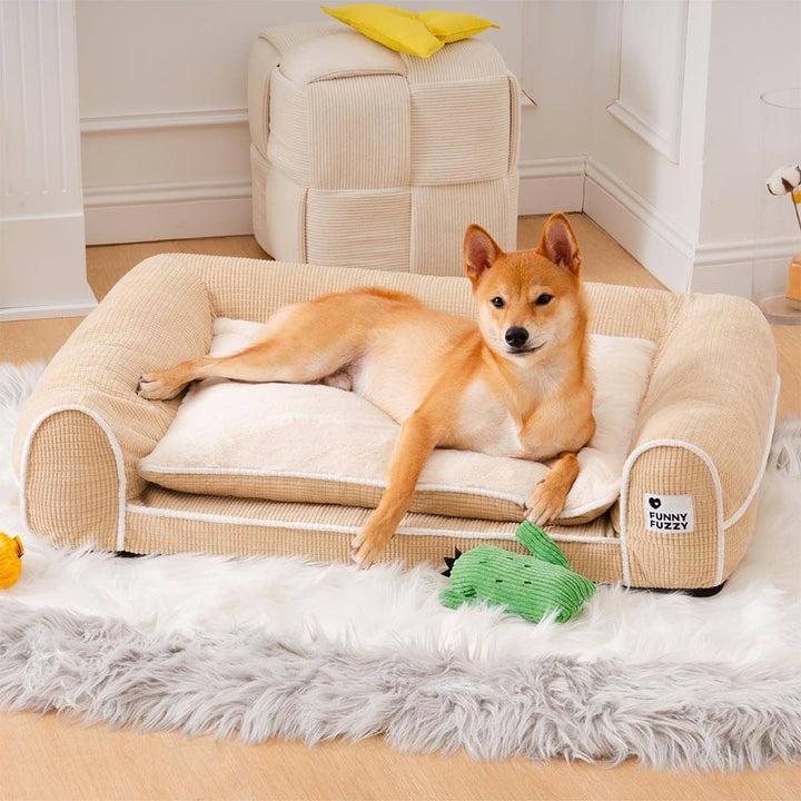 Elegantes orthopädisches Eck-Hundebett. Komfortabler, waschbarer Ruheplatz für dein Haustier.