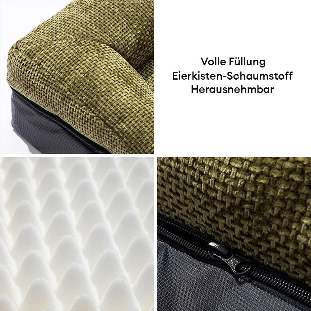 Modernes orthopädisches Eckbett für Hunde & Katzen. Waschbar, ideal für kleine Wohnräume.