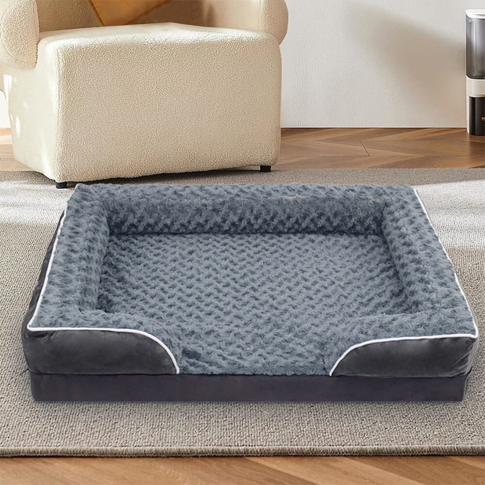 Vollständig umschließendes Eckhundebett, braun, orthopädisch. Wasserdicht & waschbar für großen Hund.