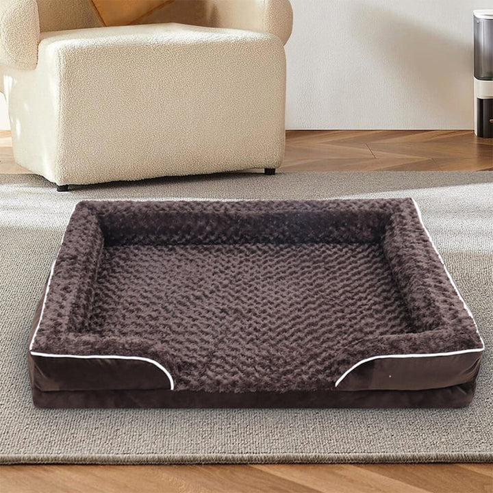 Grau, orthopädisches Ecktierbett, abnehmbarer Bezug. Wasserdicht, idealer Schlafplatz für alte Hunde.