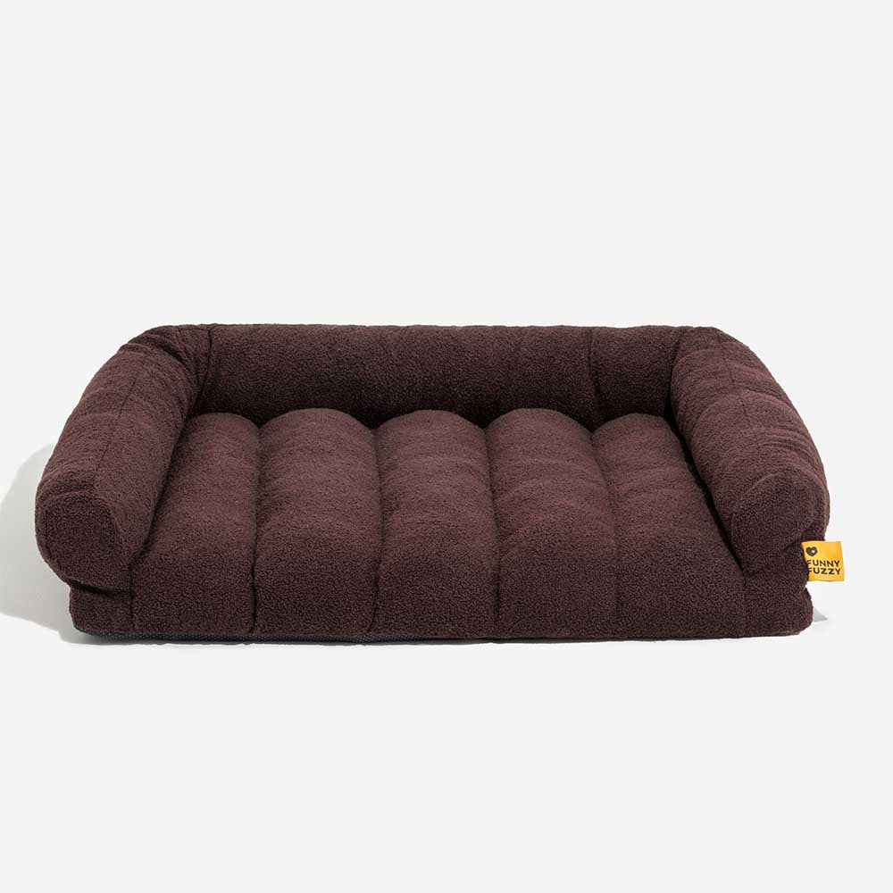 Luxuriöses orthopädisches Eckbett für Hunde mit weicher Kopfstütze & Premium-Komfortfunktion aus Teddyfleece.