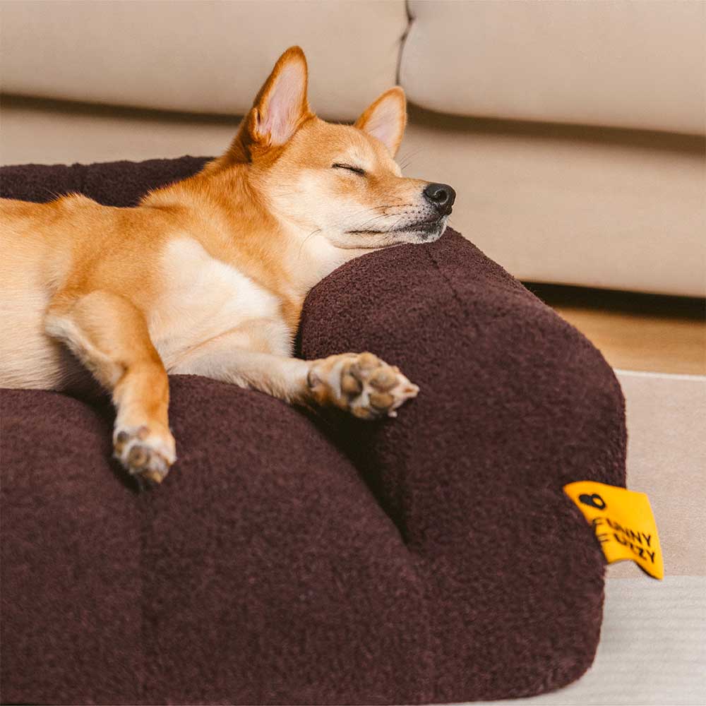 Orthopädisches Eckbett für Hunde mit Rundum-Stützfunktion & integrierter Kopfstütze für optimalen Halt.