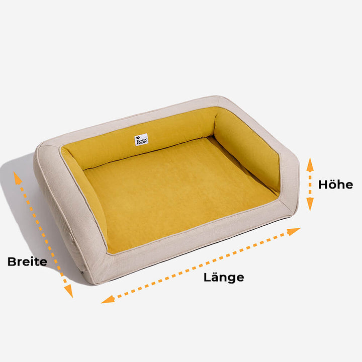 Stilvolles orthopädisches Hundebett als Hundezubehör, bietet Komfort & Gelenkentlastung.
