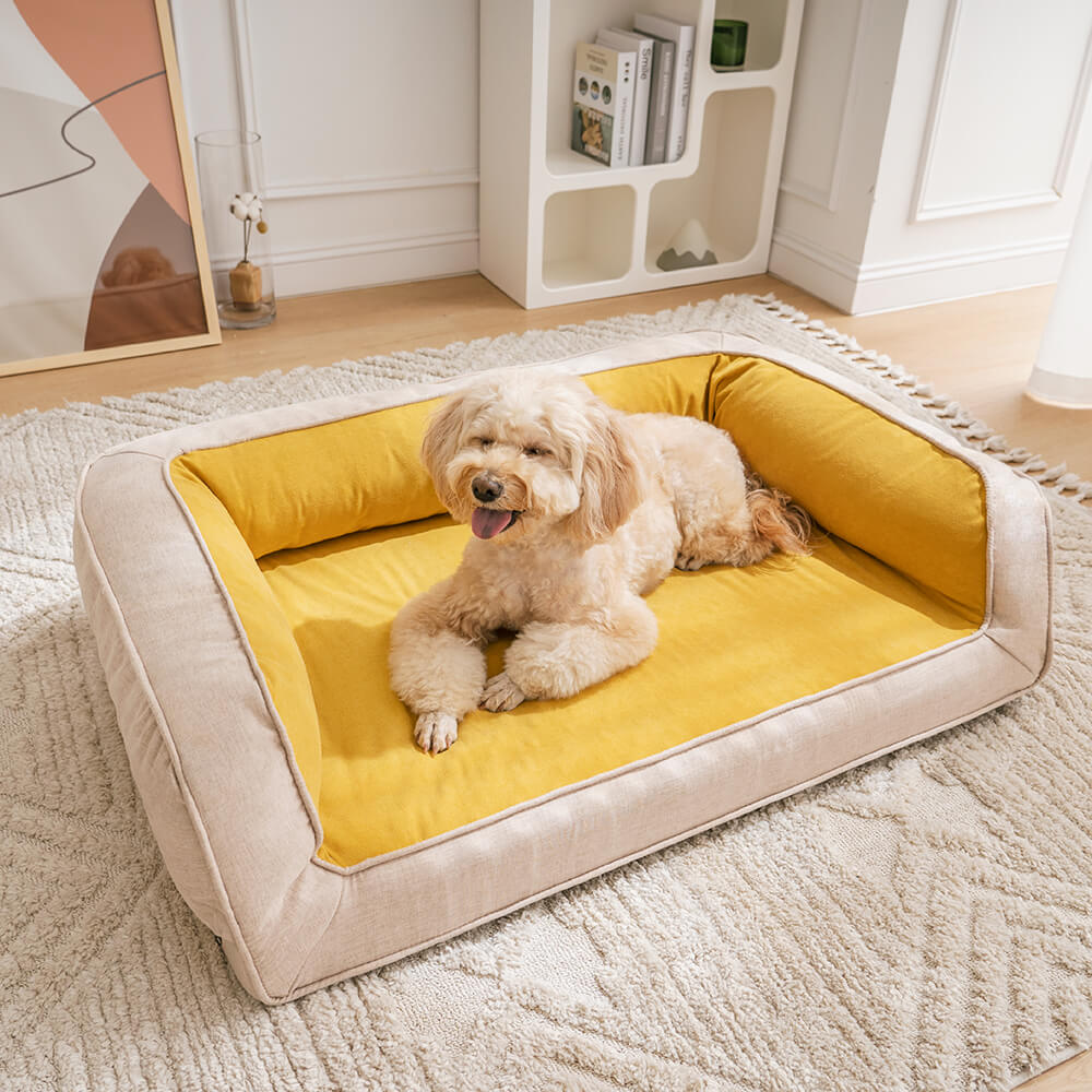 Orthopädisches Hundebett in Grau, ideal für jeden Raum, bietet Gelenkentlastung und Komfort.