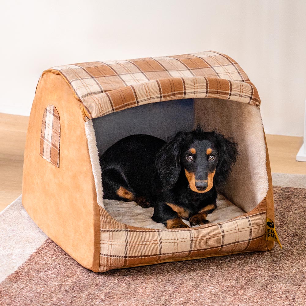 Waschbares orthopädisches Hundebett für gesunden Schlaf & Gelenkpflege in Braun-Schwarz.