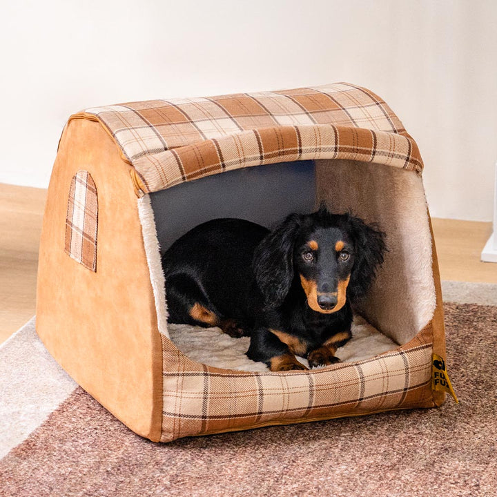 Waschbares orthopädisches Hundebett für gesunden Schlaf & Gelenkpflege in Braun-Schwarz.
