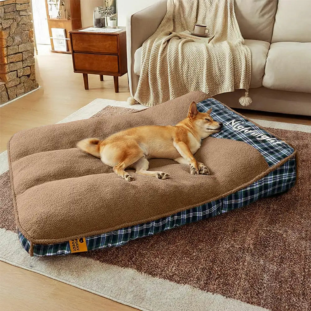 Orthopädisches Hundebett für große & Seniorhunde. Waschbares Teddyfell, Gelenkstütze, weicher Schlafplatz, rutschfest.
