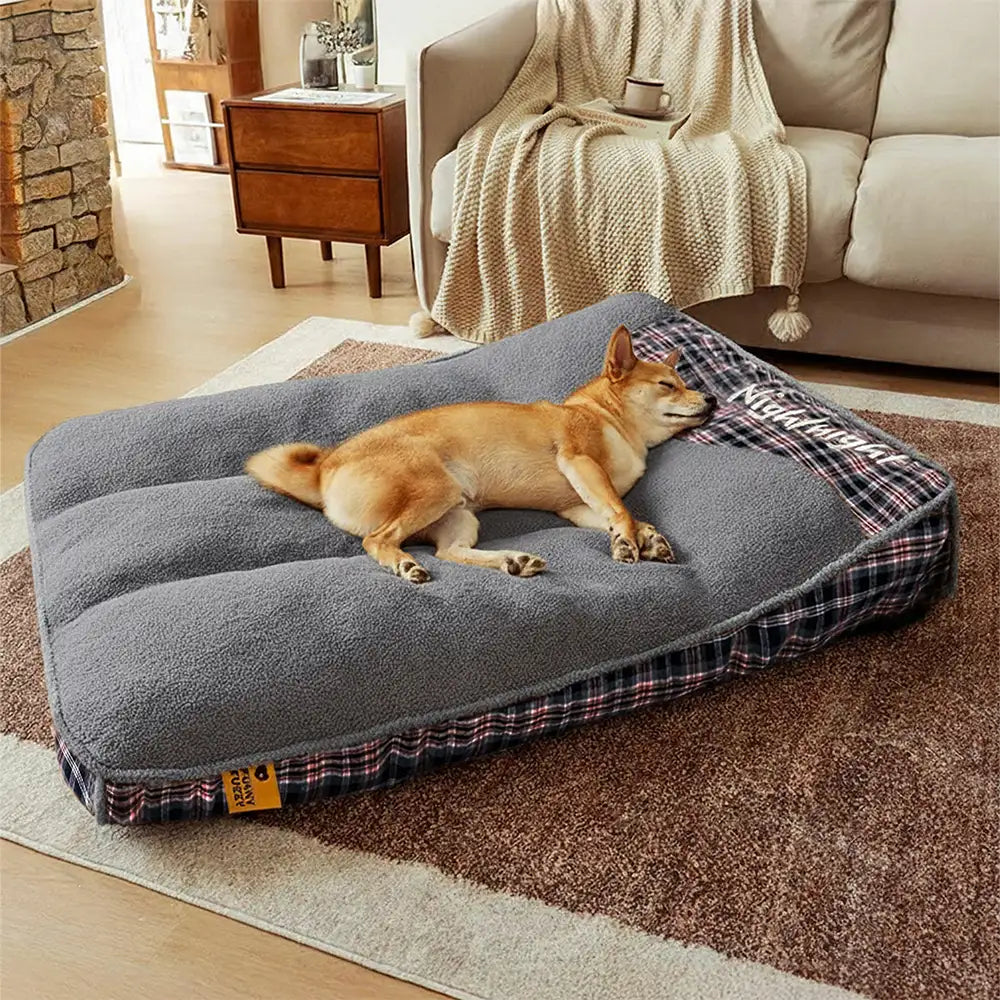 Unterstützung für Gelenke: Orthopädisches Hundebett für große Hunde mit weichem Teddyfell. Waschbar & komfortabel.