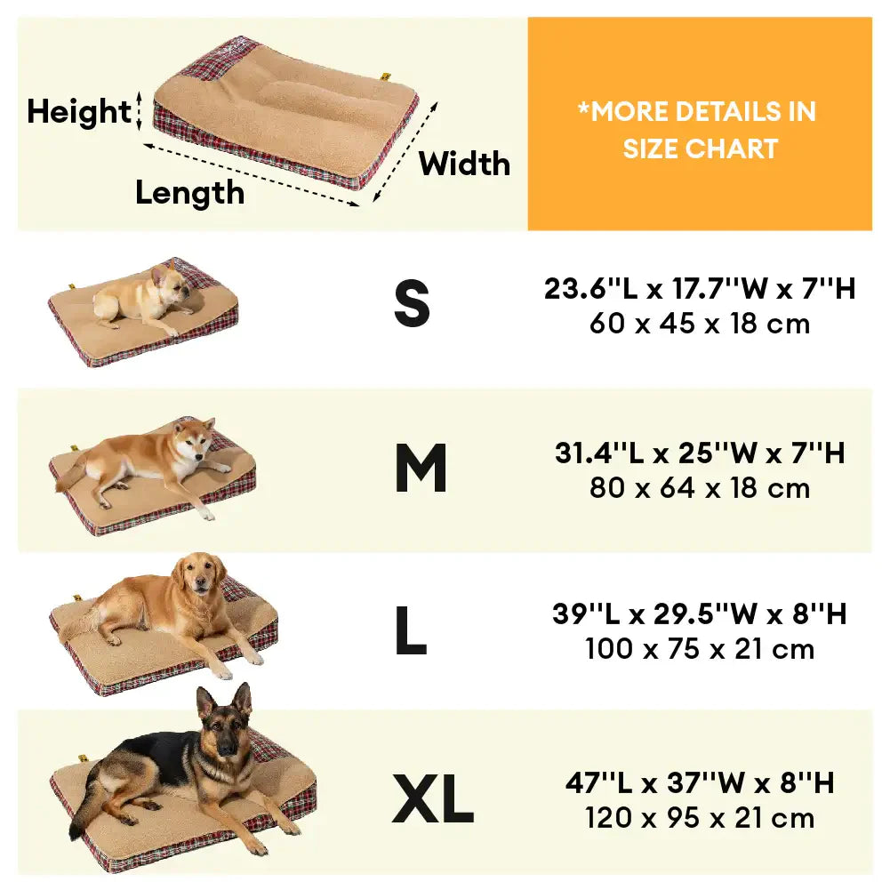 Zufriedener Seniorhund ruht auf dem orthopädischen Hundebett für große Hunde, aus waschbarem Teddyfell.