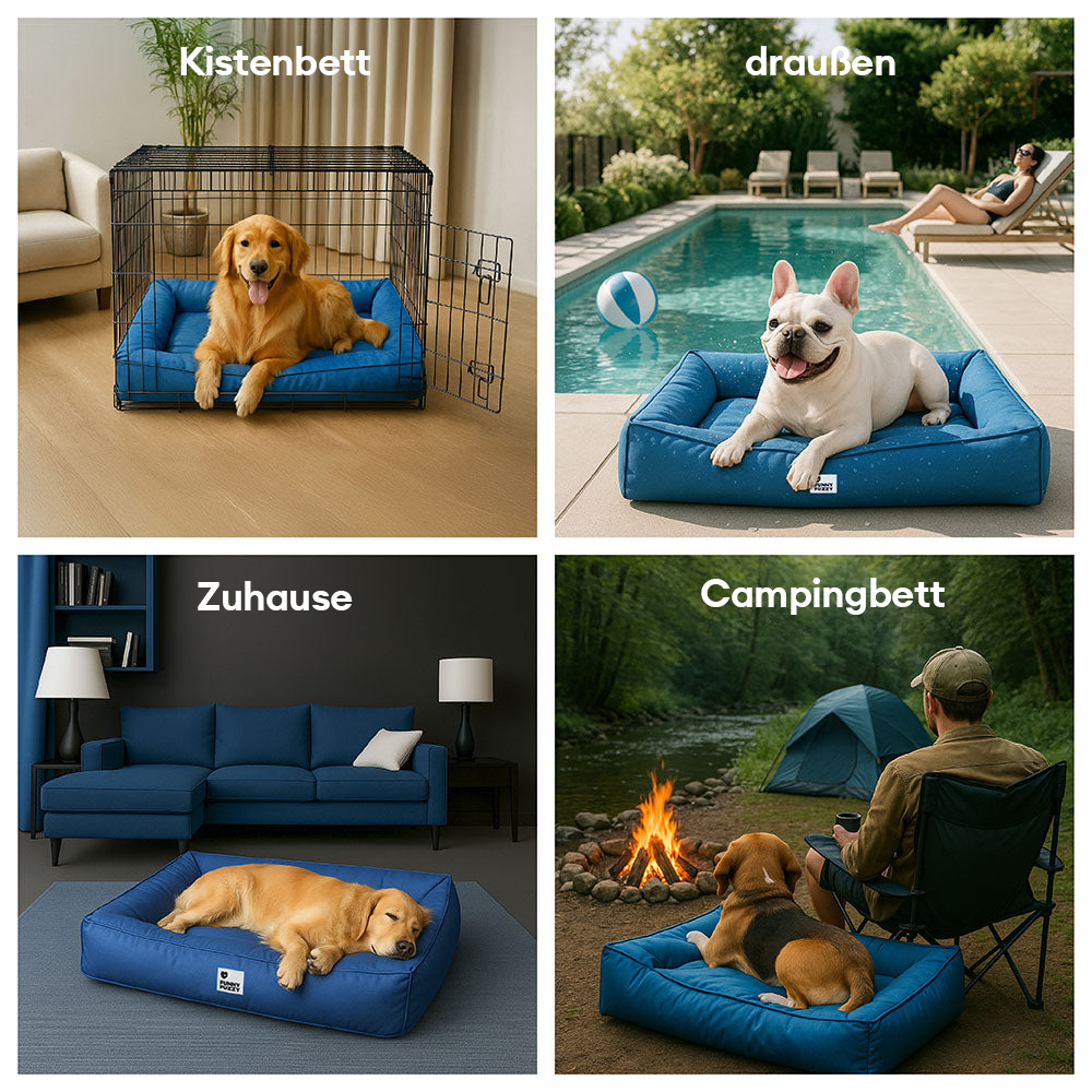 Pflegeleichtes orthopädisches Haustierbett für große Hunde, waschbar, wasserfest & mit stabiler Stütze.