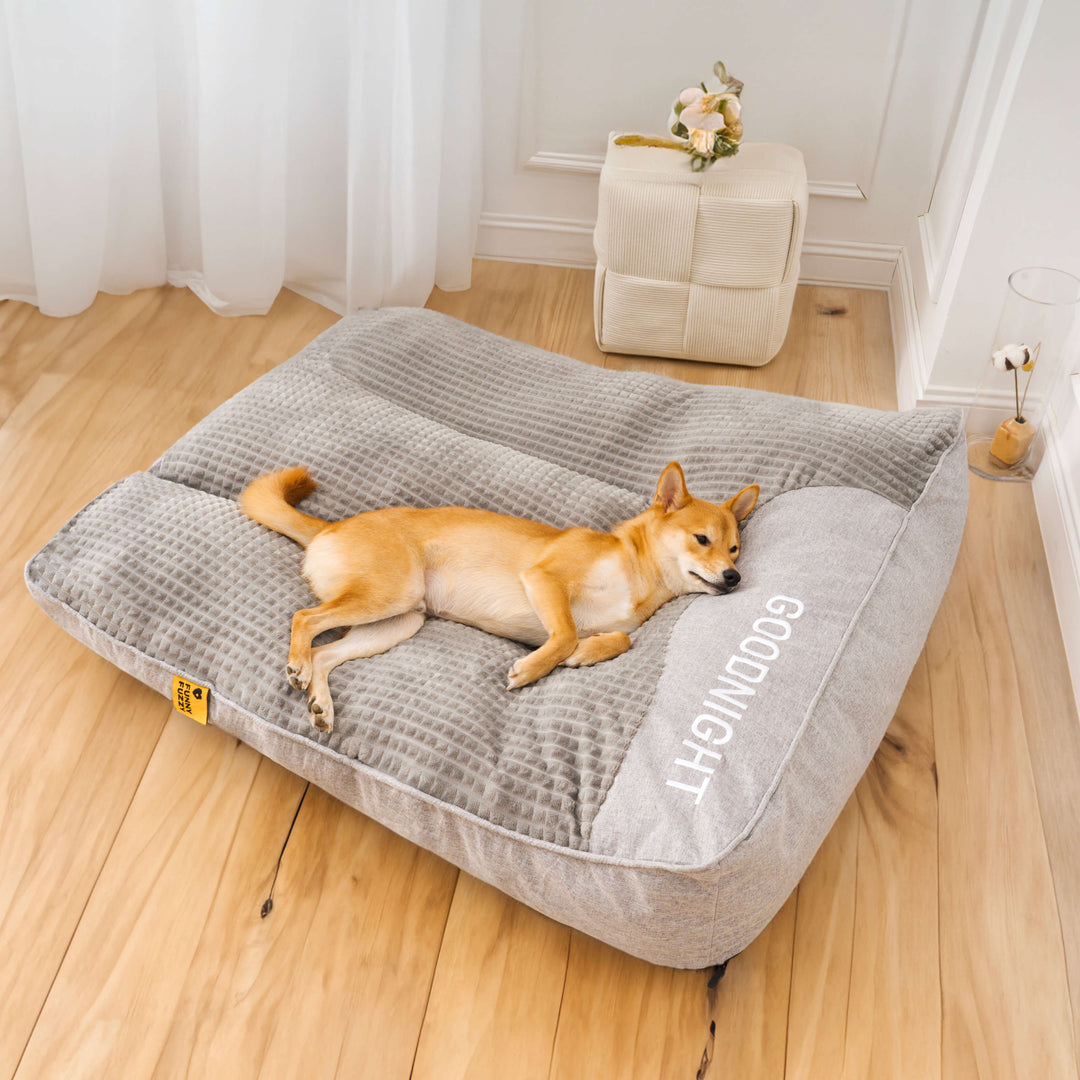 Gemütliches, orthopädisches Hundekissen mit abnehmbarem Bezug, wirbelsäulenschonend für alle Hunde.
