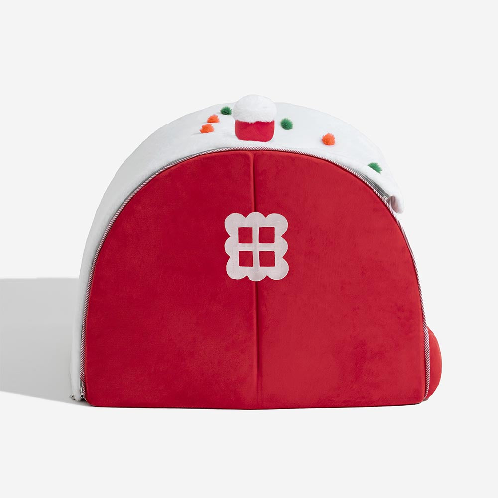 Perfektes Weihnachtsgeschenk: Orthopädisches Hundebett, Schneehaus-Stil, sorgt für wohlige Winterwärme.