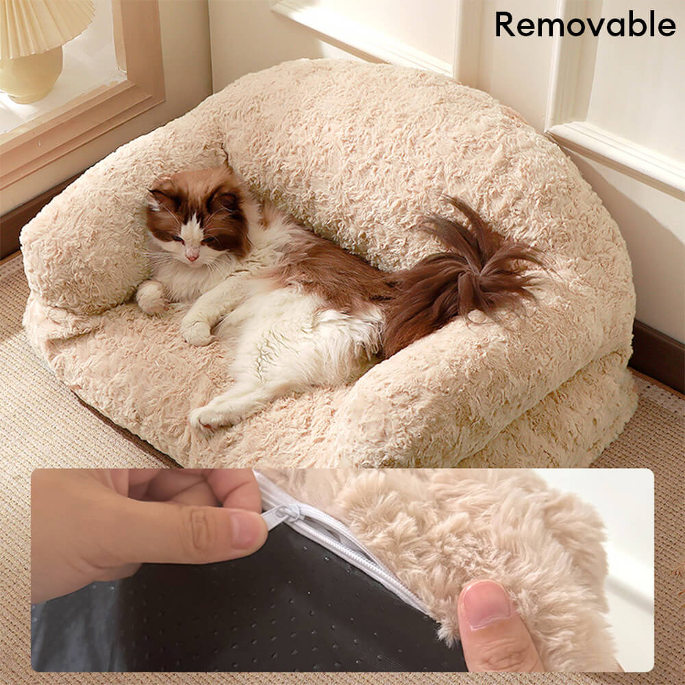 Abnehmbares orthopädisches Hundebett aus Fellimitat, waschbar für hygienische Pflege & Komfort.