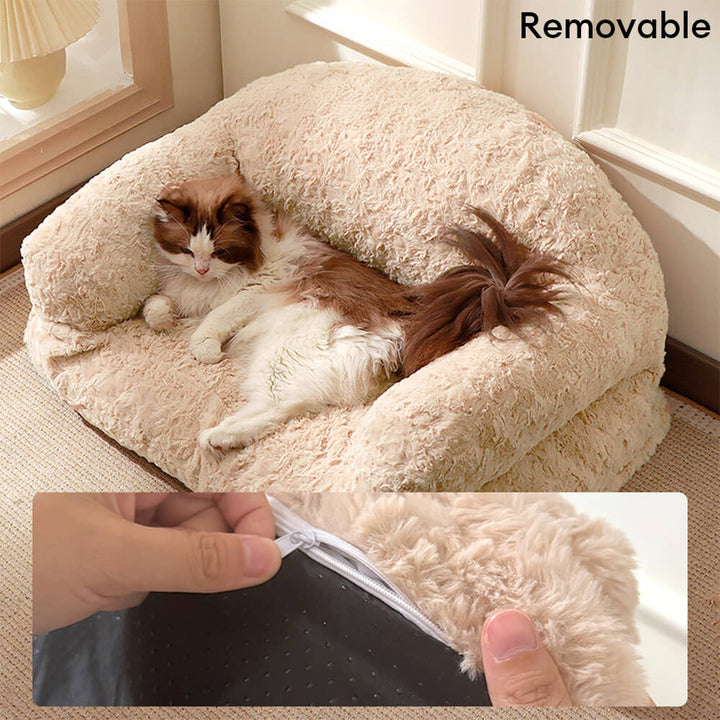 Abnehmbares orthopädisches Hundebett aus Fellimitat, waschbar für hygienische Pflege & Komfort.