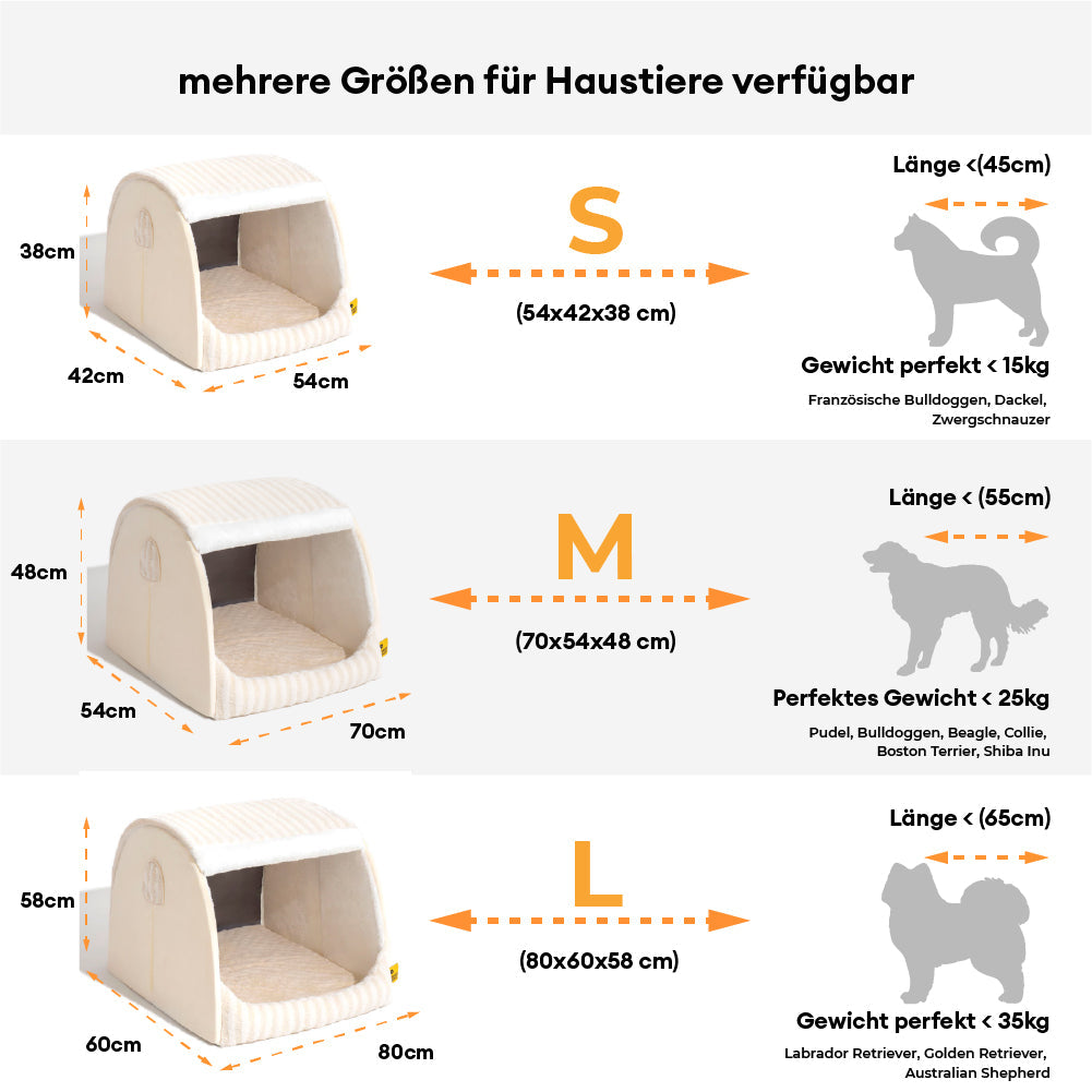 Gemütliches Haustierbett in Beige mit Streifen, orthopädisch, für alle Rassen.