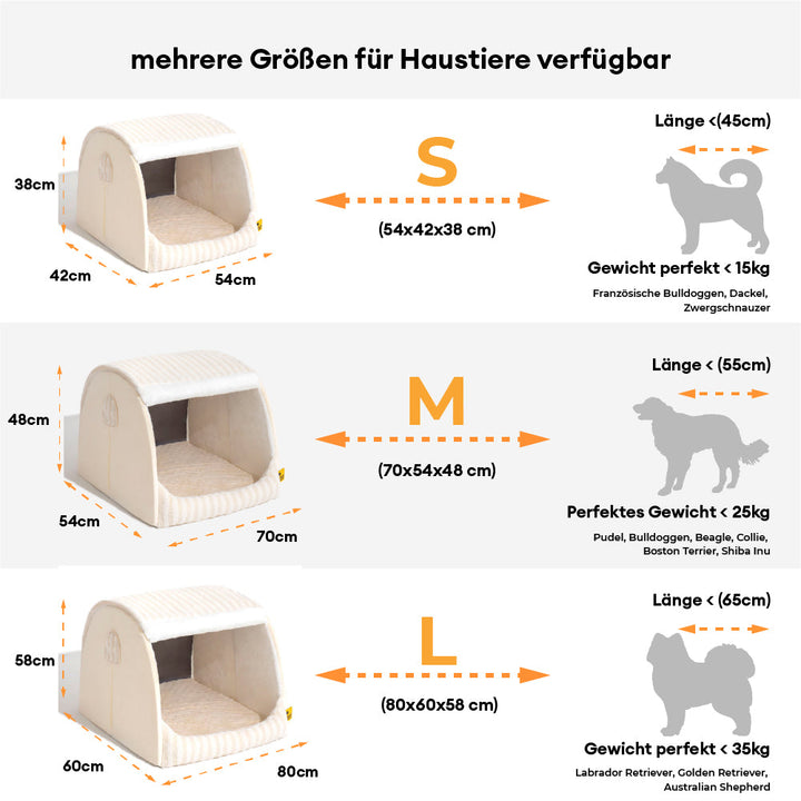 Gemütliches Haustierbett in Beige mit Streifen, orthopädisch, für alle Rassen.