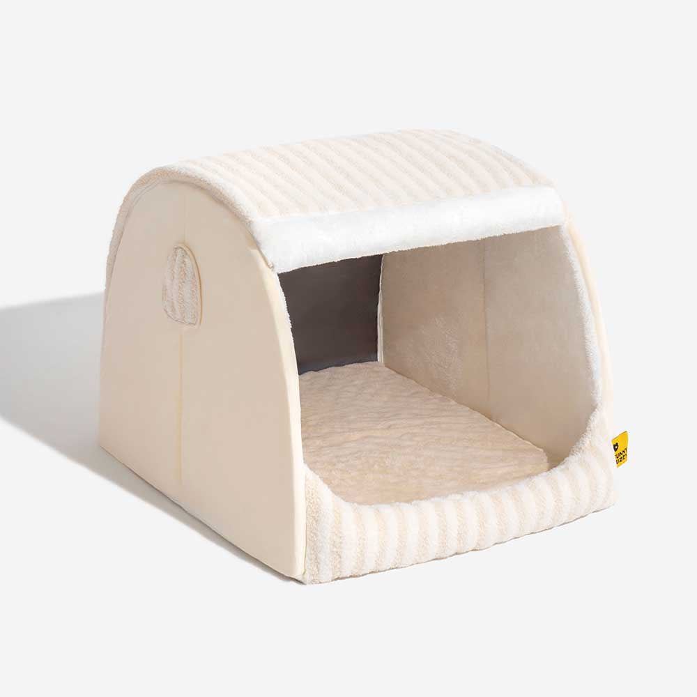 Elegantes schwarzes Hundebett (M) mit Streifen, orthopädisch, für entspannte Ruhe.