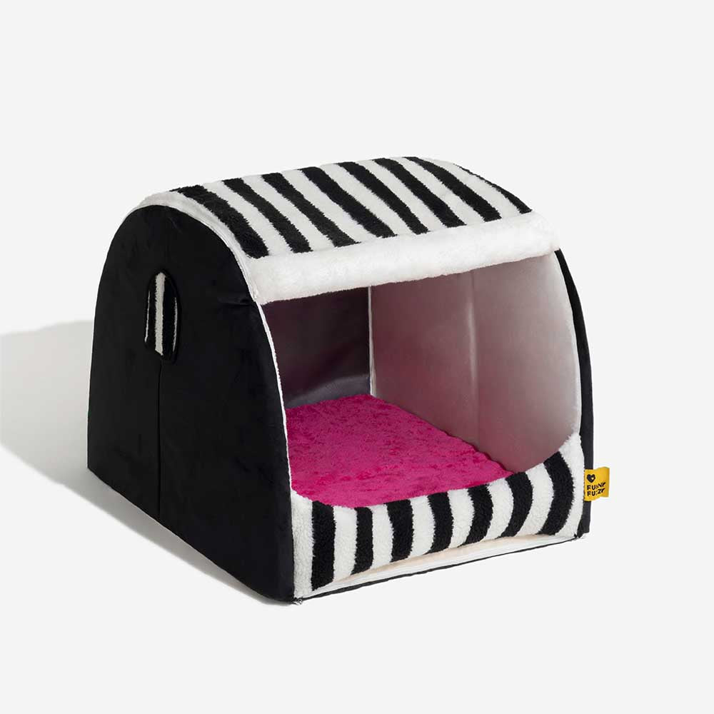 Gestreiftes orthopädisches Hundebett (S) in Beige für optimalen Liegekomfort.