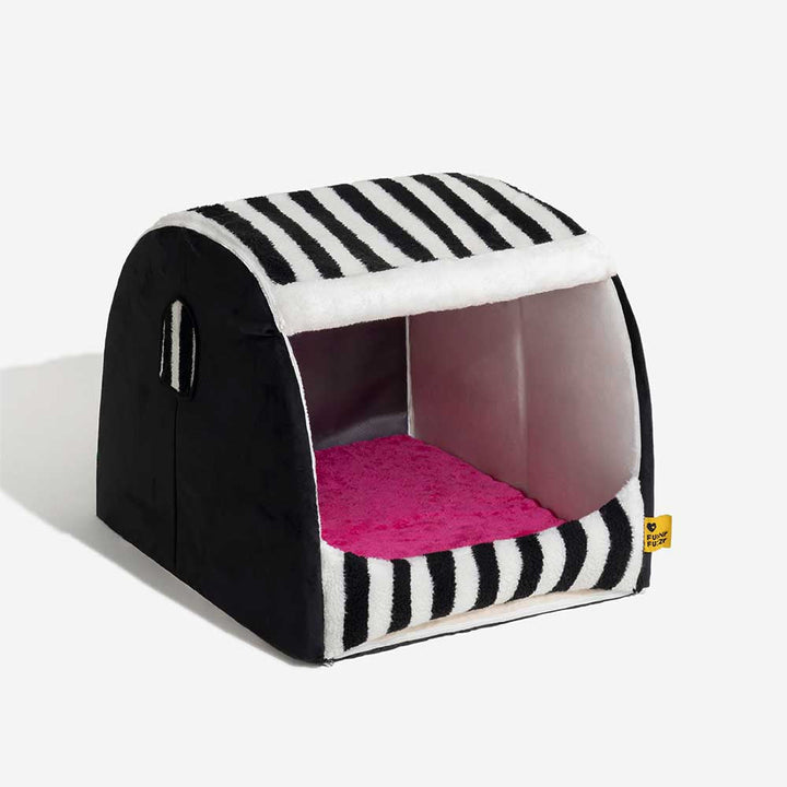 Gestreiftes orthopädisches Hundebett (S) in Beige für optimalen Liegekomfort.
