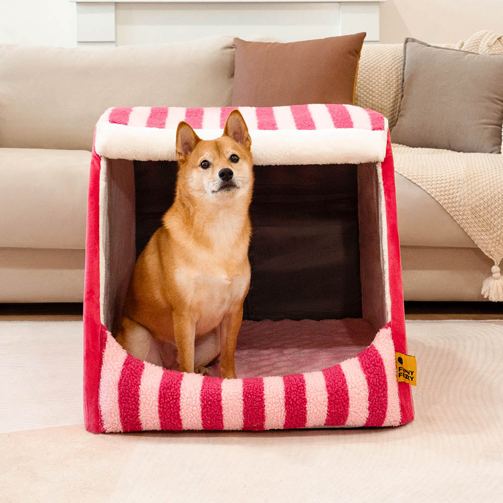 Gemütliches orthopädisches Hundebett (M) mit elegantem Streifen-Design in Rose.