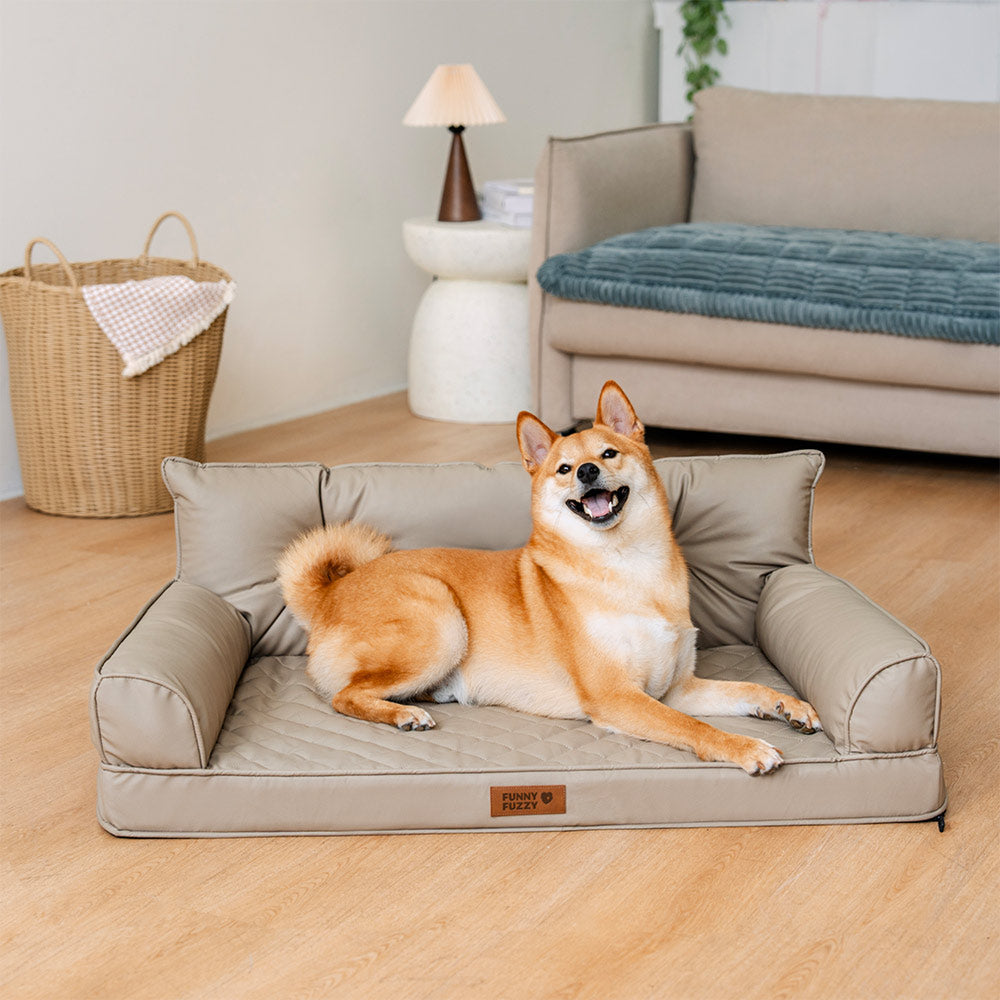 Orthopädisches Kunstleder-Hundebett, faltbar, für große Hunde. Gelenkschonend und pflegeleicht.