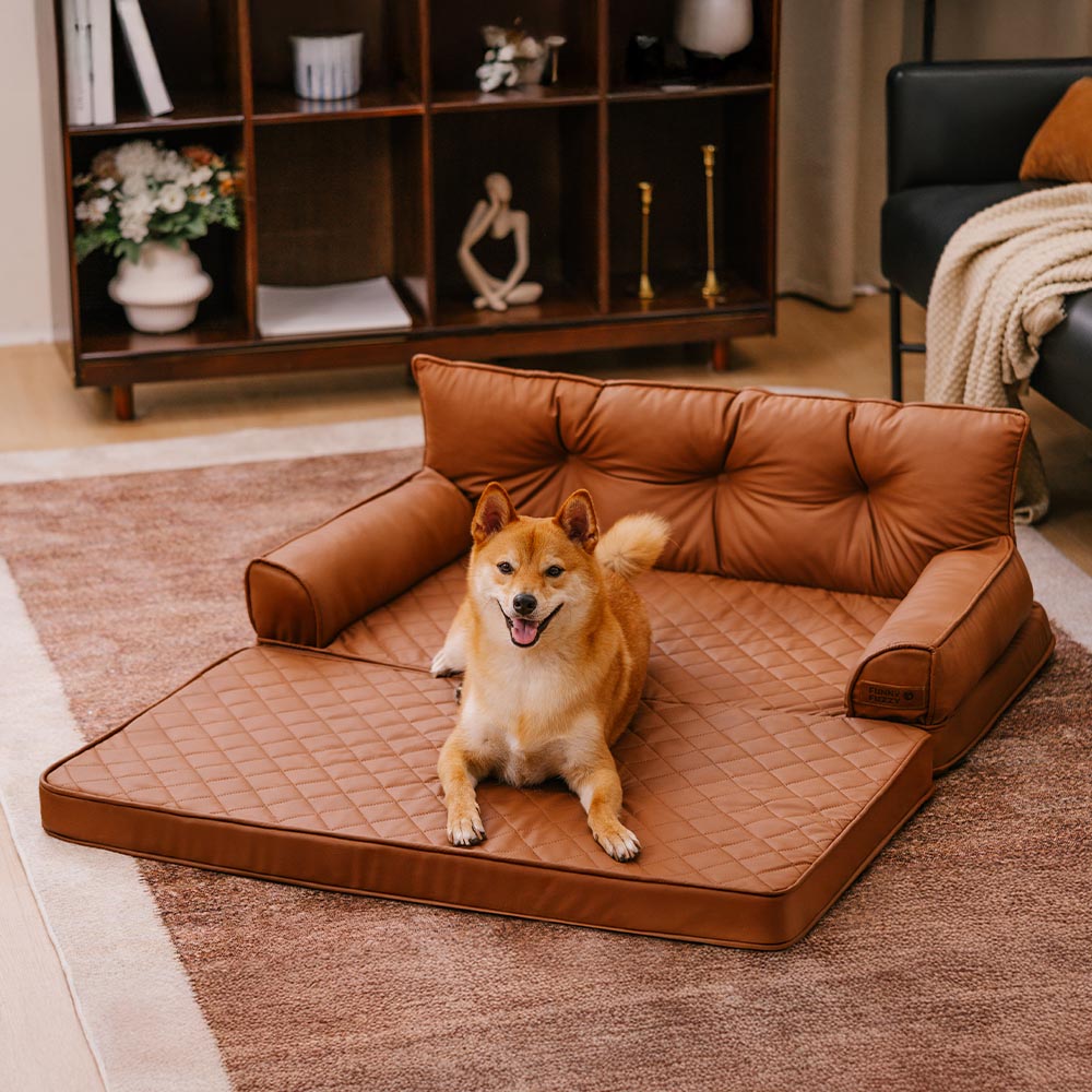 Hygienisches faltbares Hundebett aus Kunstleder, orthopädisch, leicht zu reinigen für große Hunde.