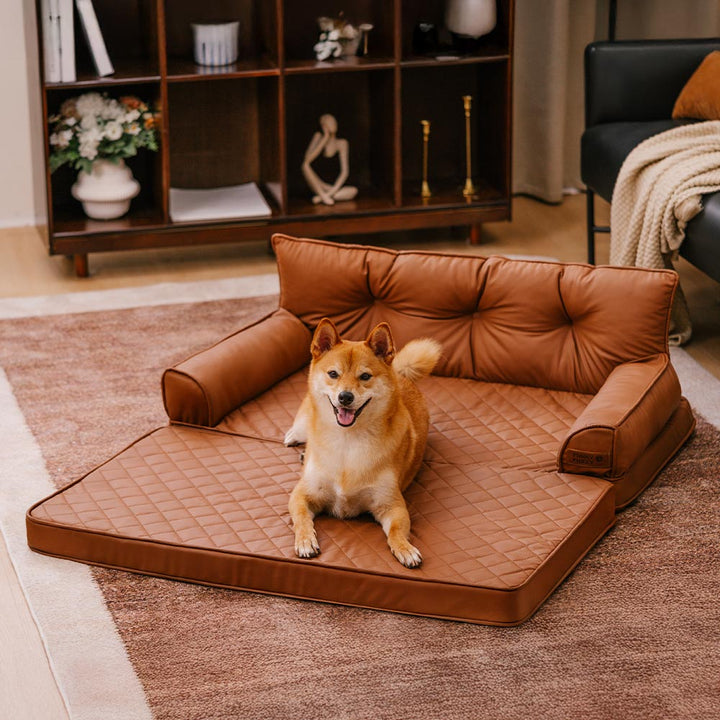 Hygienisches faltbares Hundebett aus Kunstleder, orthopädisch, leicht zu reinigen für große Hunde.