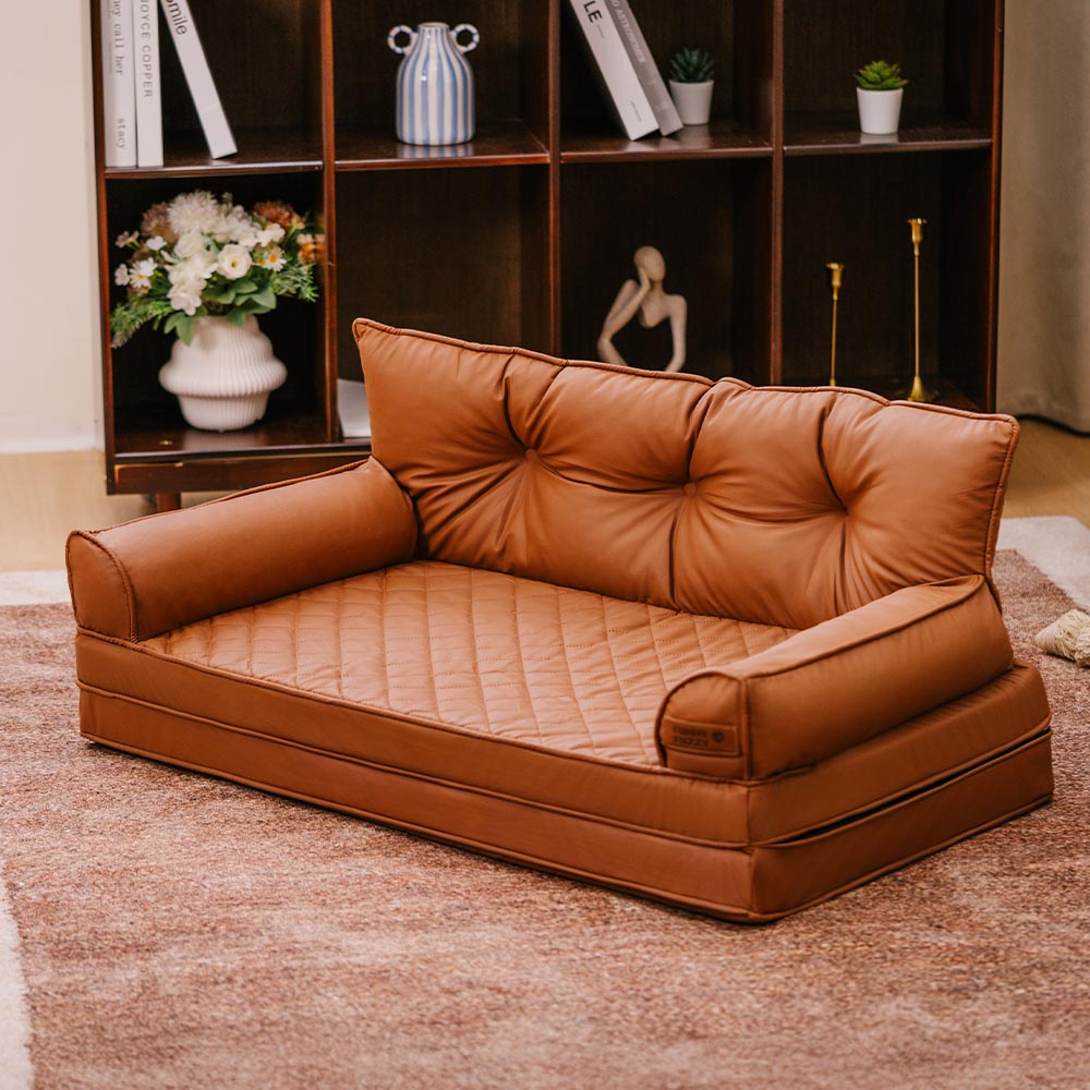 Ergonomisches faltbares Kunstleder-Hundebett, orthopädisch, unterstützt Wirbelsäule großer Hunde.