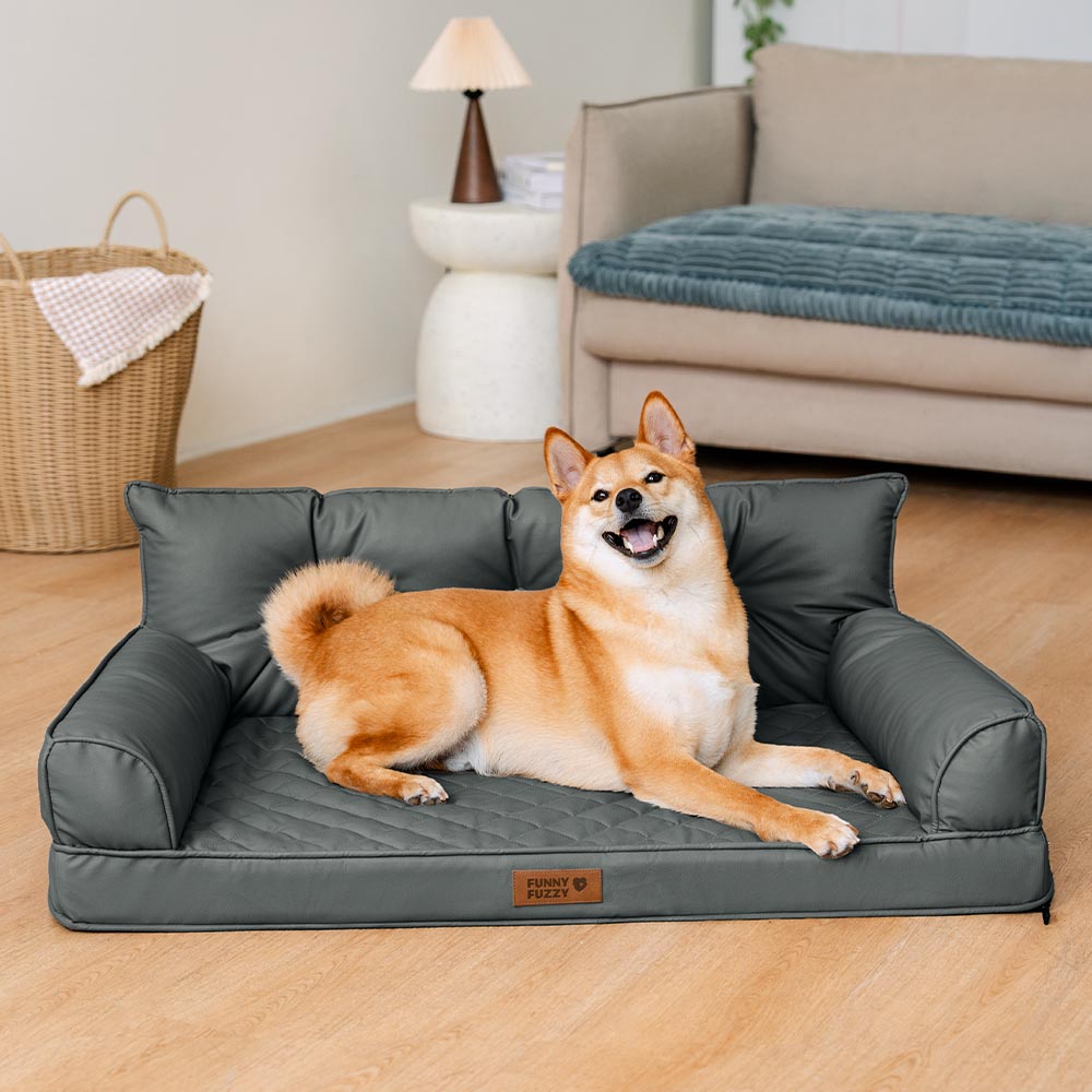 Faltbares Kunstleder-Hundebett, orthopädisch, bietet maximalen Tierkomfort für große Hunde.