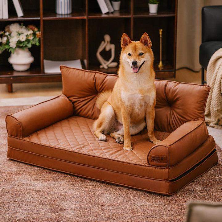 Orthopädisches Kunstleder-Hundebett, faltbar, mit Memoryschaum-Effekt für große Hunde.