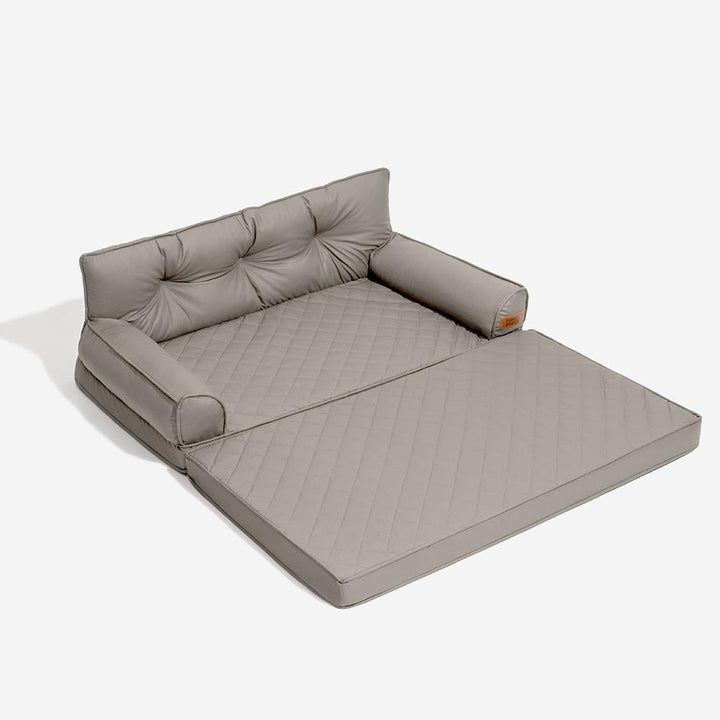 Praktisches orthopädisches Kunstleder-Hundebett, faltbar, platzsparend und funktional für große Hunde.