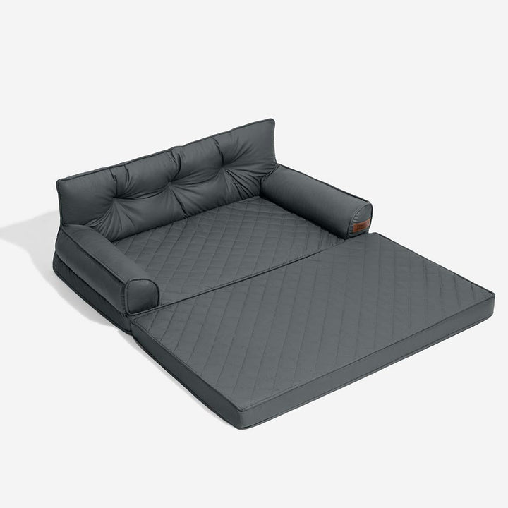 Faltbares Kunstleder-Hundebett, orthopädisch, optimal für den Wohnbereich großer Hunde.