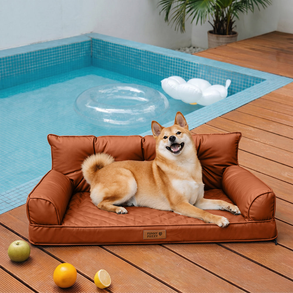 Orthopädisches Kunstleder-Hundebett, faltbar, schützt Gelenke und bietet Ruhe für große Hunde.