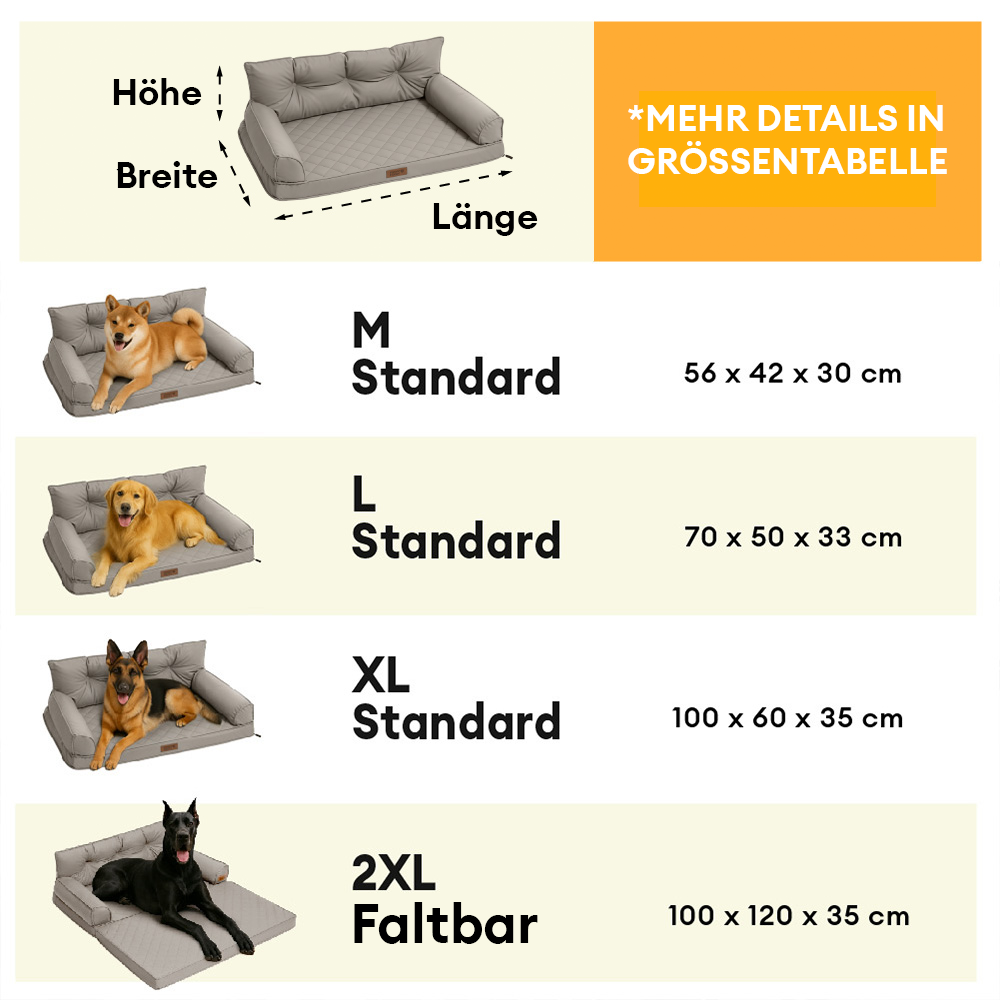 Praktisches faltbares Hundebett, orthopädisch, Kunstleder, geräumig für den Schlafplatz großer Hunde.