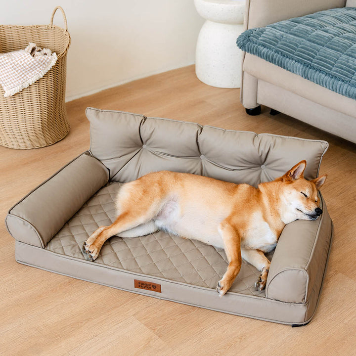 Modernes Kunstleder-Hundebett, orthopädisch, faltbar, stilvoller Komfort für große Hunde.