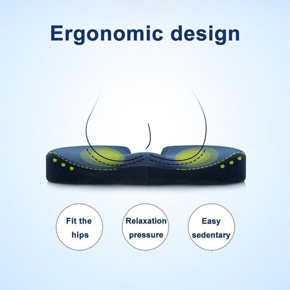 Ergonomisches Memory Foam Sitzkissen, lindert Rückenschmerzen & Steißbeinbeschwerden effektiv. Verbessert Haltung.